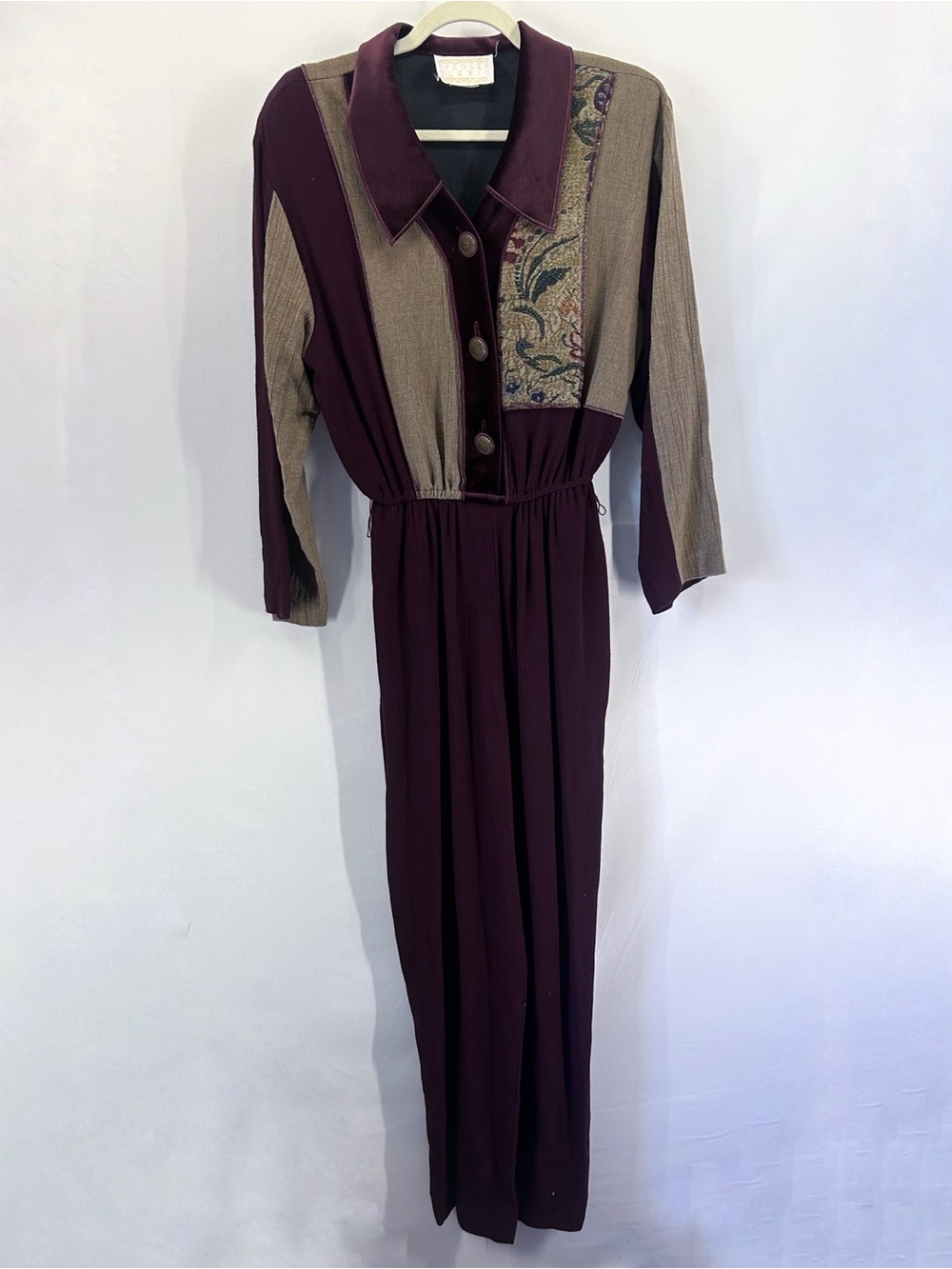 Spencer Alexis Vintage Whimsigoth Mixed Media Jumpsuit Tapestry Velvet Plum